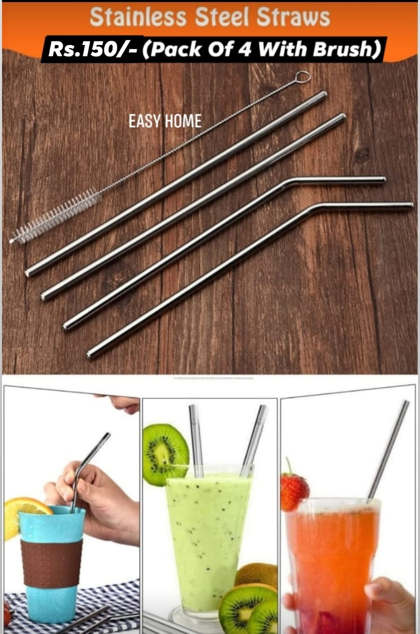 Silver Steel Straw With Brush