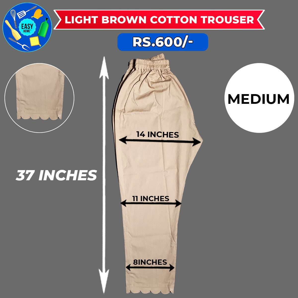 Light Brown Ladies Cotton Trouser-Medium