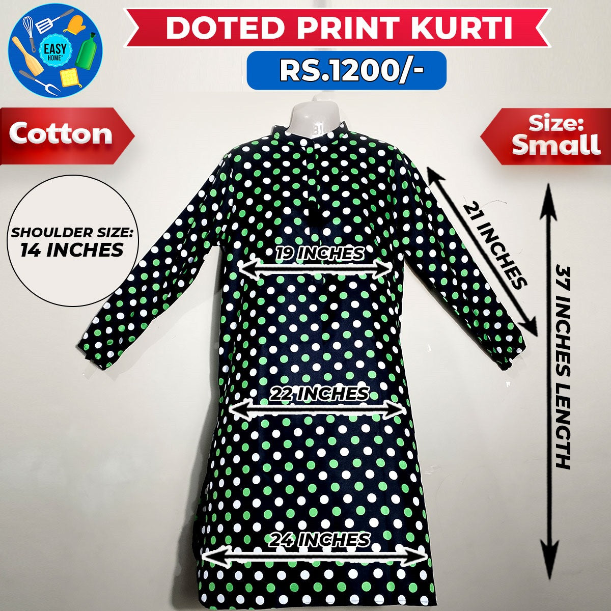 Doted Print Ladies Cotton Kurti - Small
