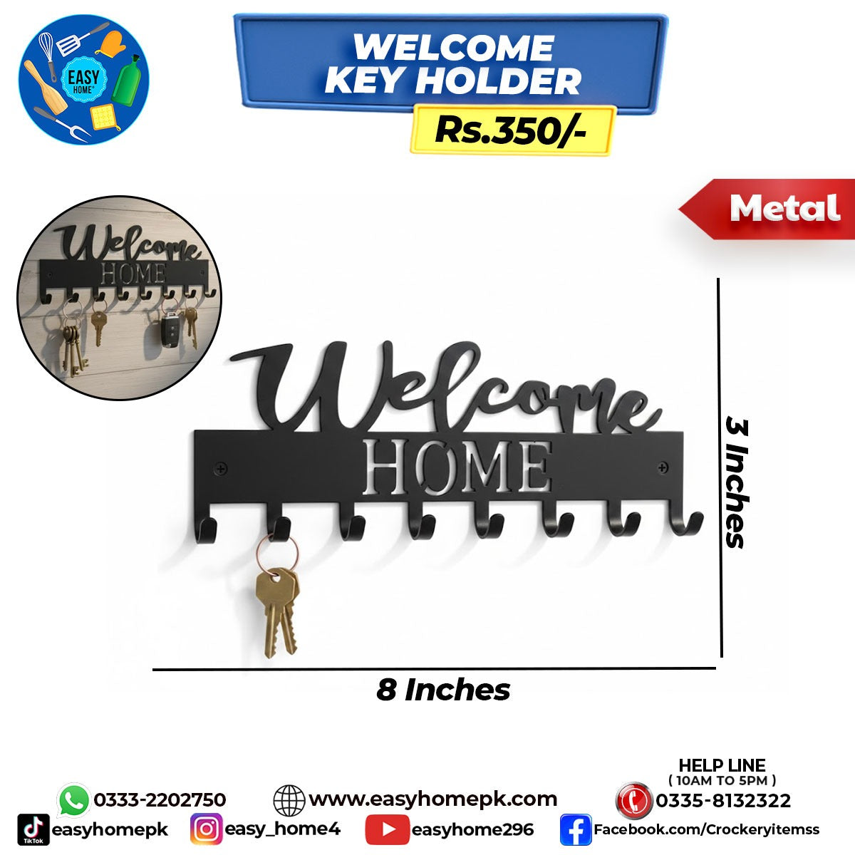 Metal Key Holder - Welcome Home