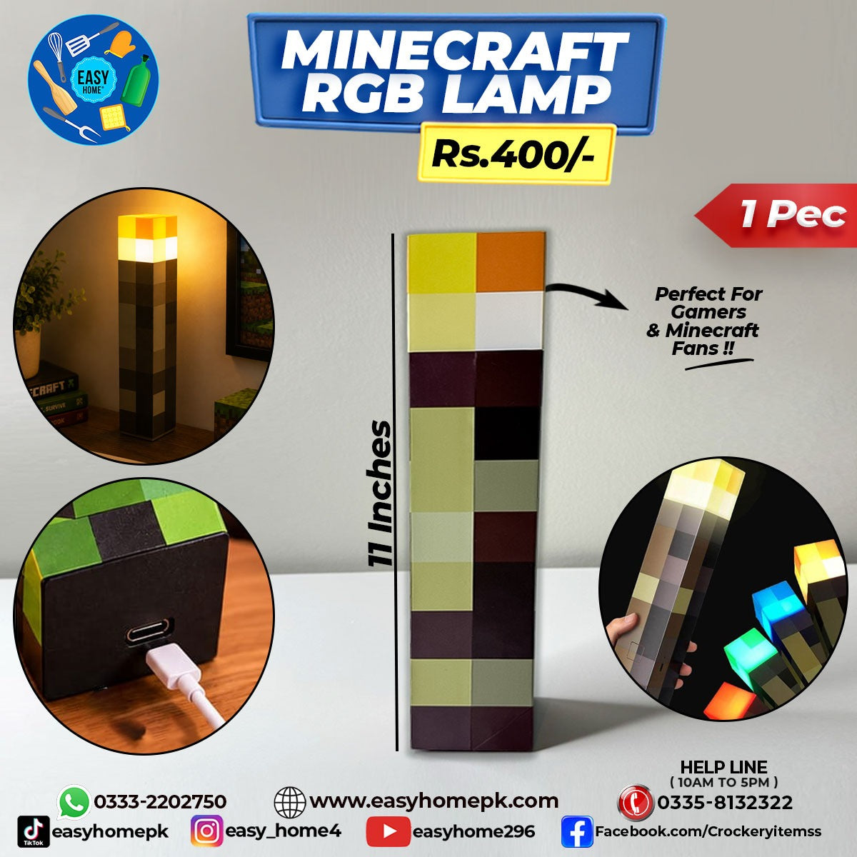 MineCraft Kids RGB Lamp