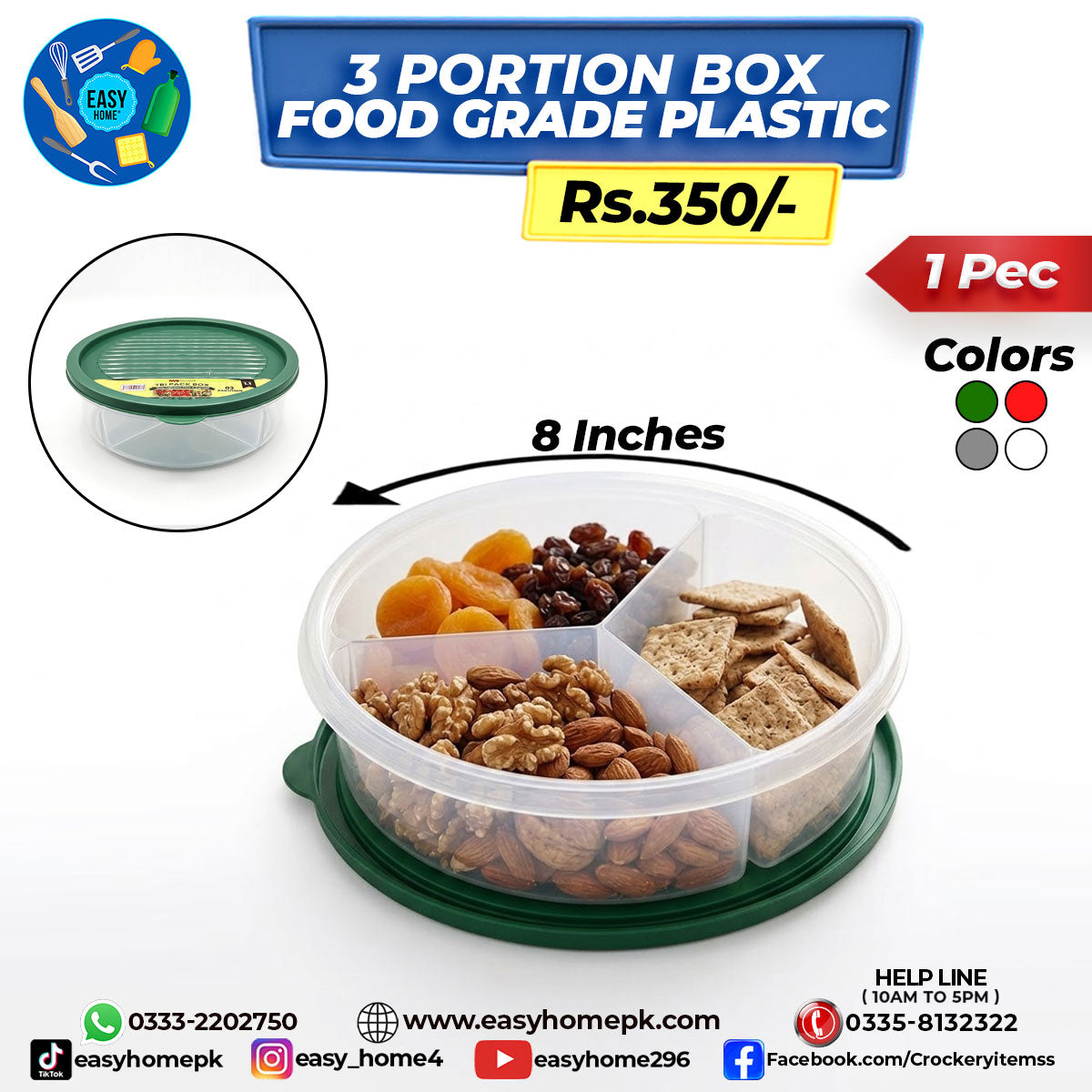 3 Portion Box Food Grade Plastic