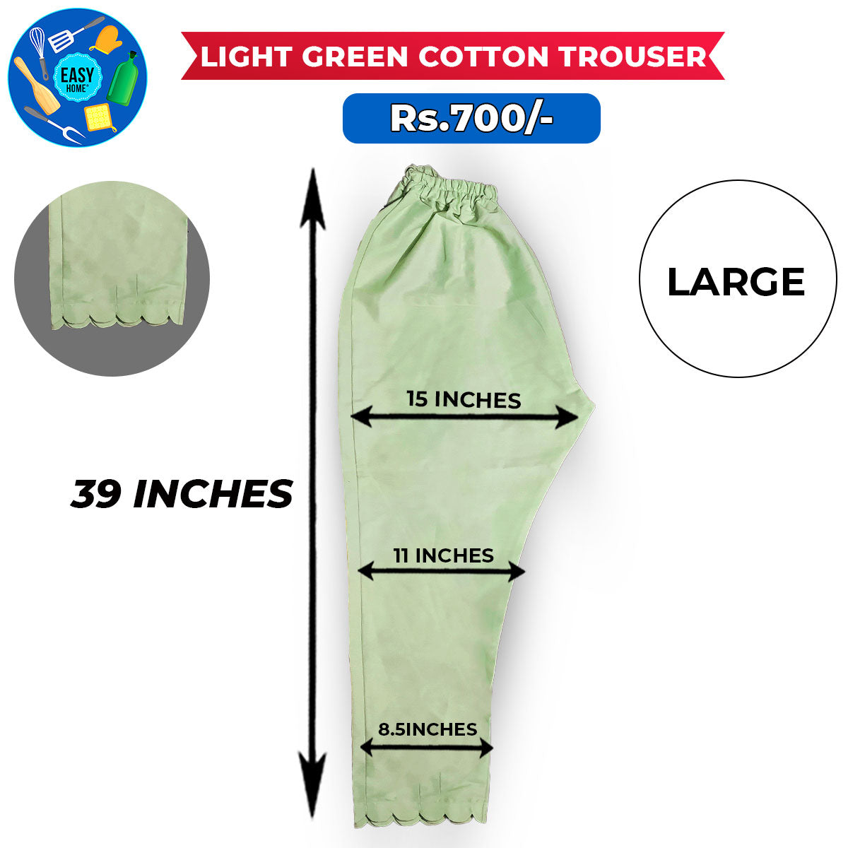 Light Green Ladies Cotton Trouser-Large