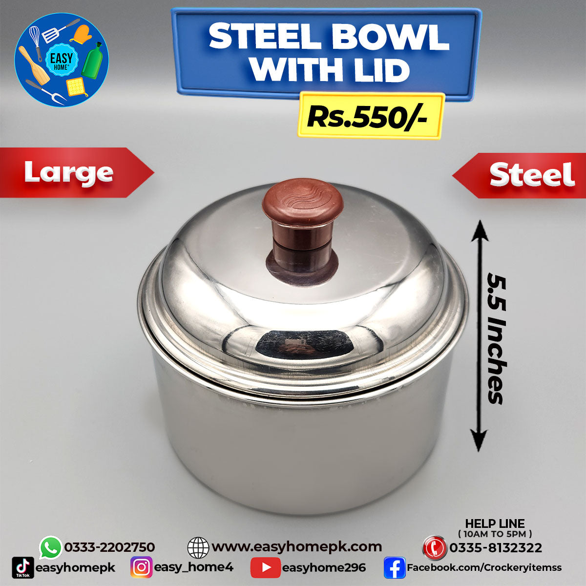 Steel Bowl With lid - Large