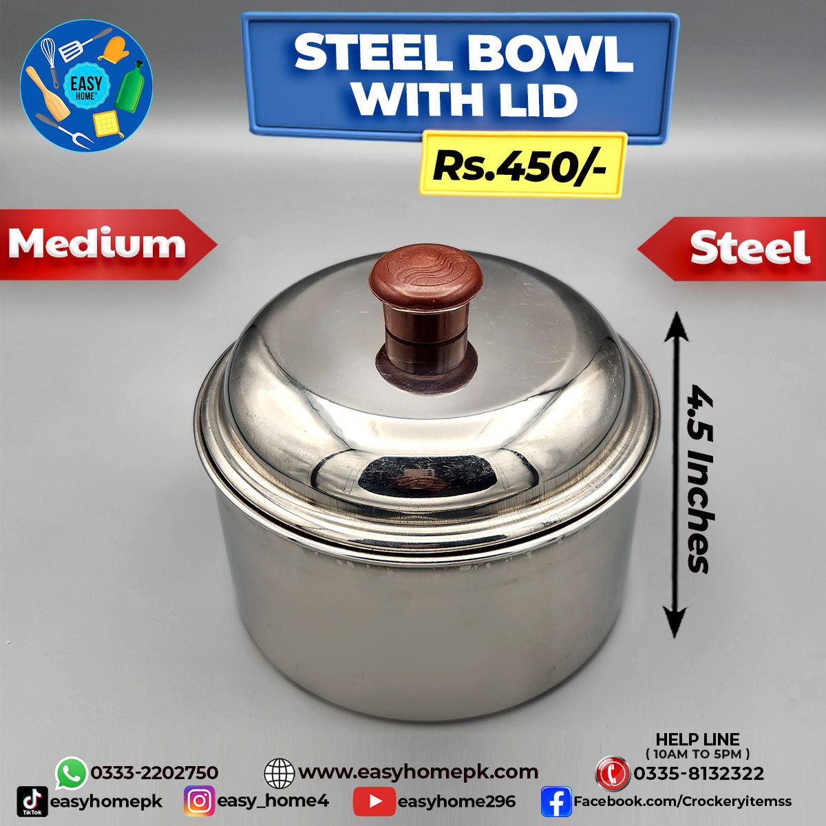 Steel Bowl With lid - Medium