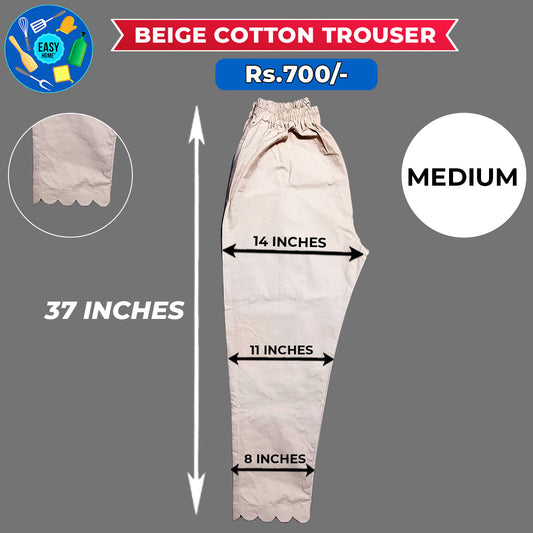 Beige Ladies Cotton Trouser-Medium