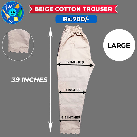 Beige Ladies Cotton Trouser-Large