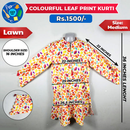 Colourful Leaf Print Kurti - Medium