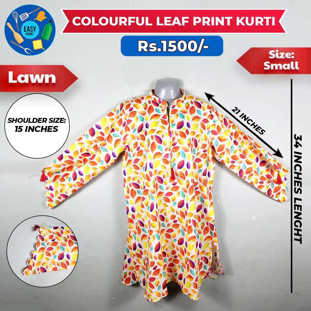 Colourful Leaf Print Kurti - Small