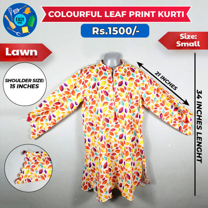 Colourful Leaf Print Kurti - Small