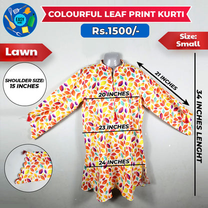 Colourful Leaf Print Kurti - Small