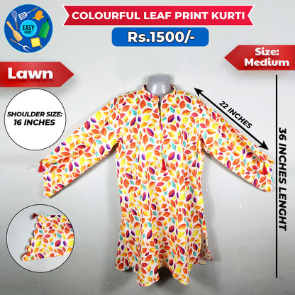 Colourful Leaf Print Kurti - Medium