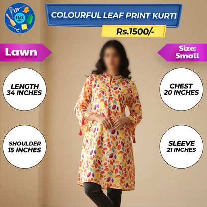 Colourful Leaf Print Kurti - Small