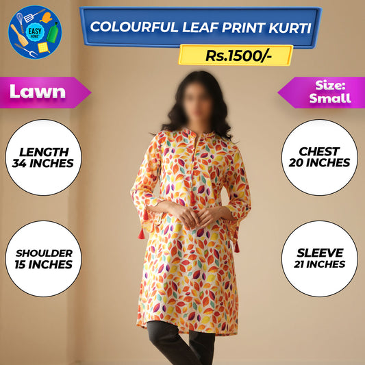 Colourful Leaf Print Kurti - Small