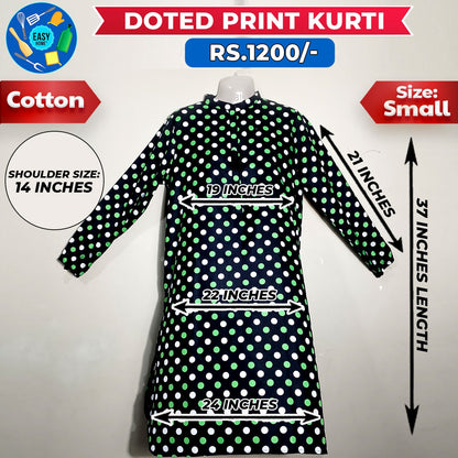 Doted Print Ladies Cotton Kurti - Small