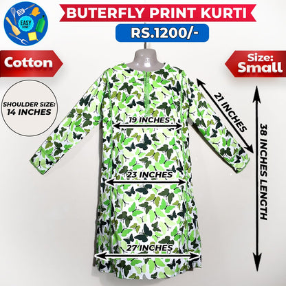 Butterfly Print Ladies Cotton Kurti - Small