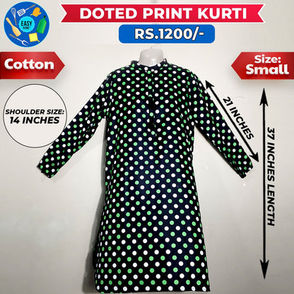 Doted Print Ladies Cotton Kurti - Small