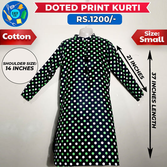 Doted Print Ladies Cotton Kurti - Small