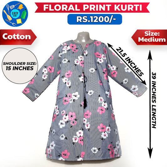 Floral Print Ladies Cotton Kurti - Medium