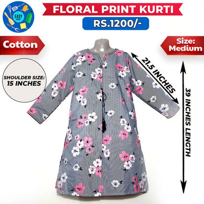 Floral Print Ladies Cotton Kurti - Medium