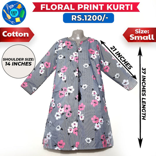 Floral Print Ladies Cotton Kurti - Small