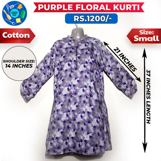 Purple Floral Ladies Cotton Kurti - Small