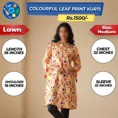 Colourful Leaf Print Kurti - Medium