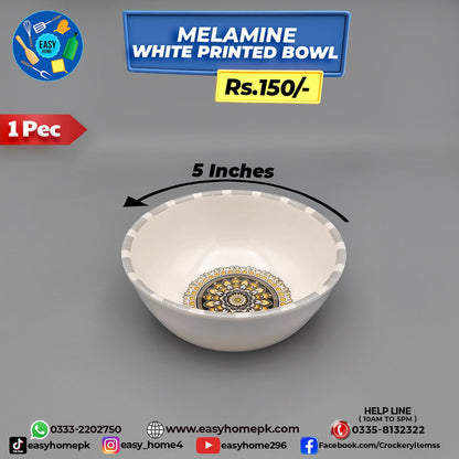 Melamine White Printed Bowl