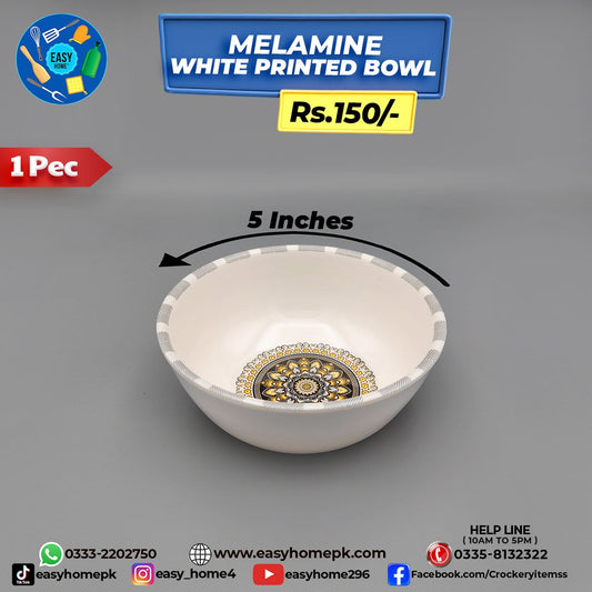Melamine White Printed Bowl
