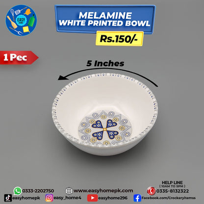 Melamine White Printed Bowl