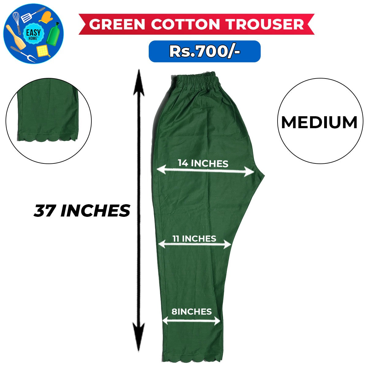 Green Ladies Cotton Trouser-Medium