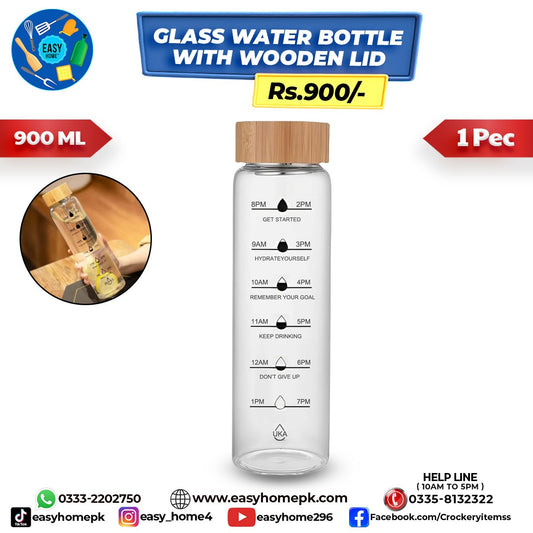 Glass Water Bottle With Wooden Lid