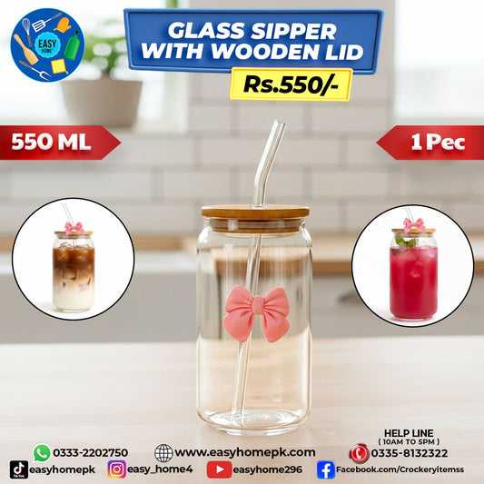 Glass Sipper With Wooden Lid
