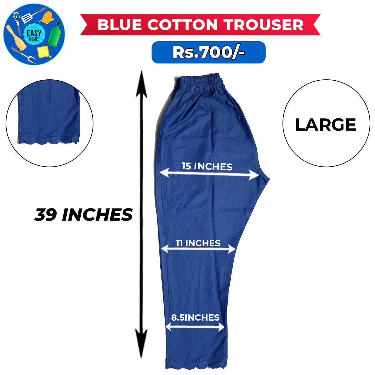 Blue Ladies Cotton Trouser-Large