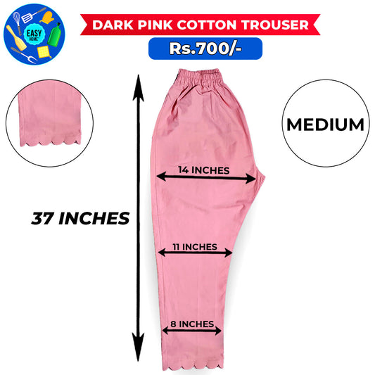 Dark Pink Ladies Cotton Trouser-Medium