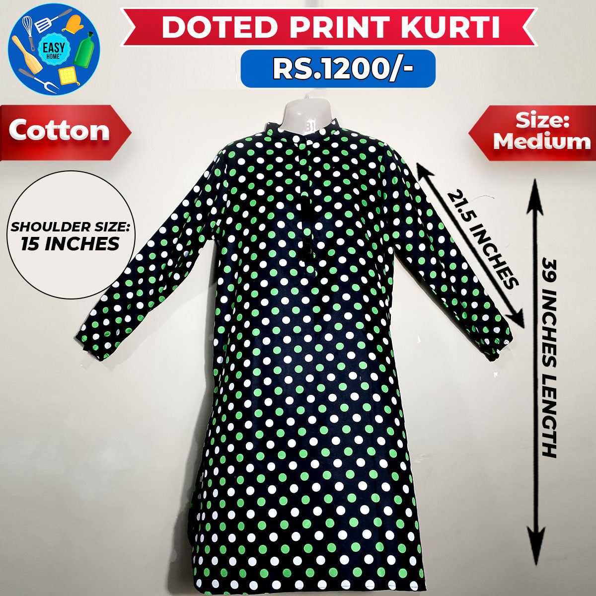 Doted Print Ladies Cotton Kurti - Medium