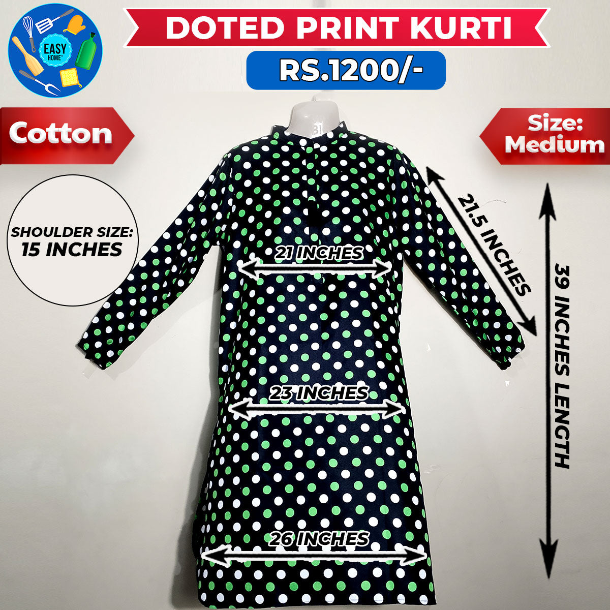Doted Print Ladies Cotton Kurti - Medium