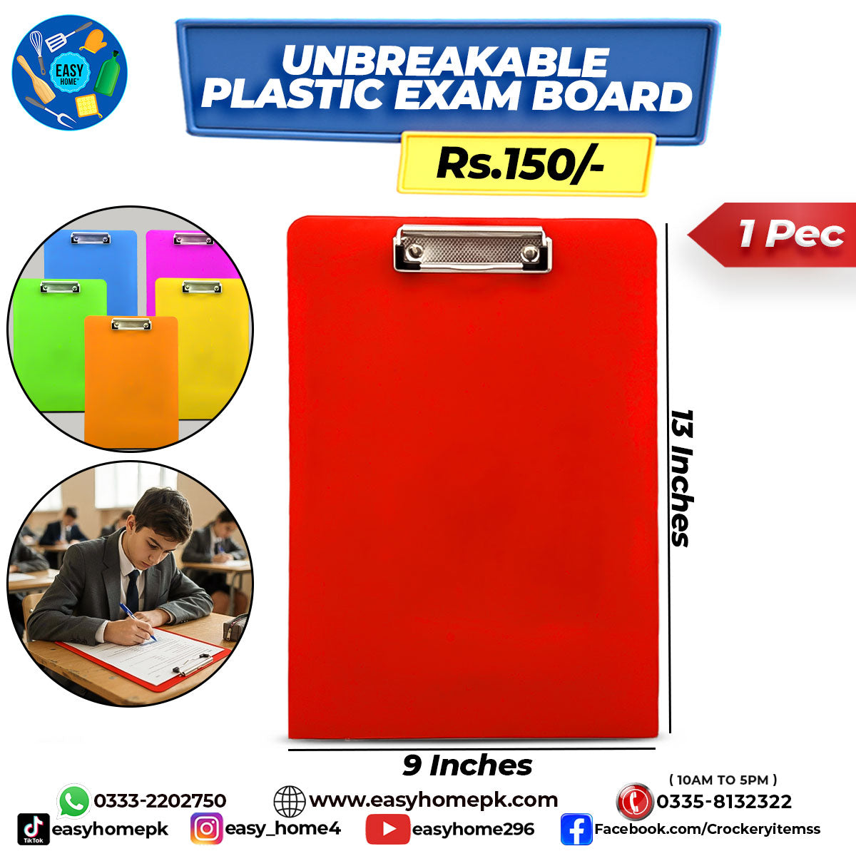 Unbreakable Plastic Exam Board