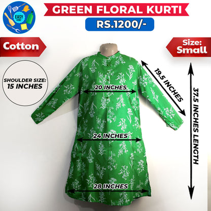 Green Floral Ladies Cotton Kurti-Small