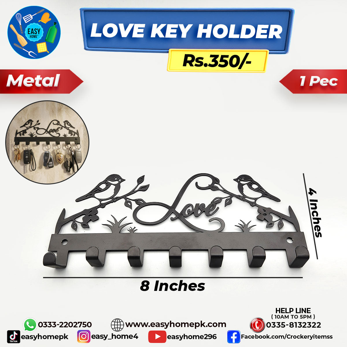 Metal Key Holder - Love