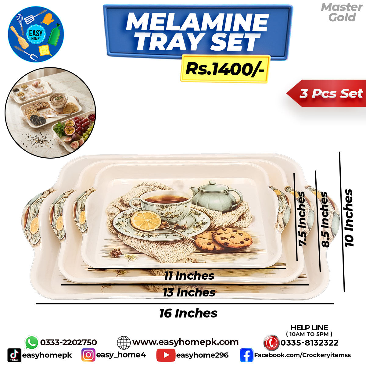Melamine Tray - 3 Pcs Set