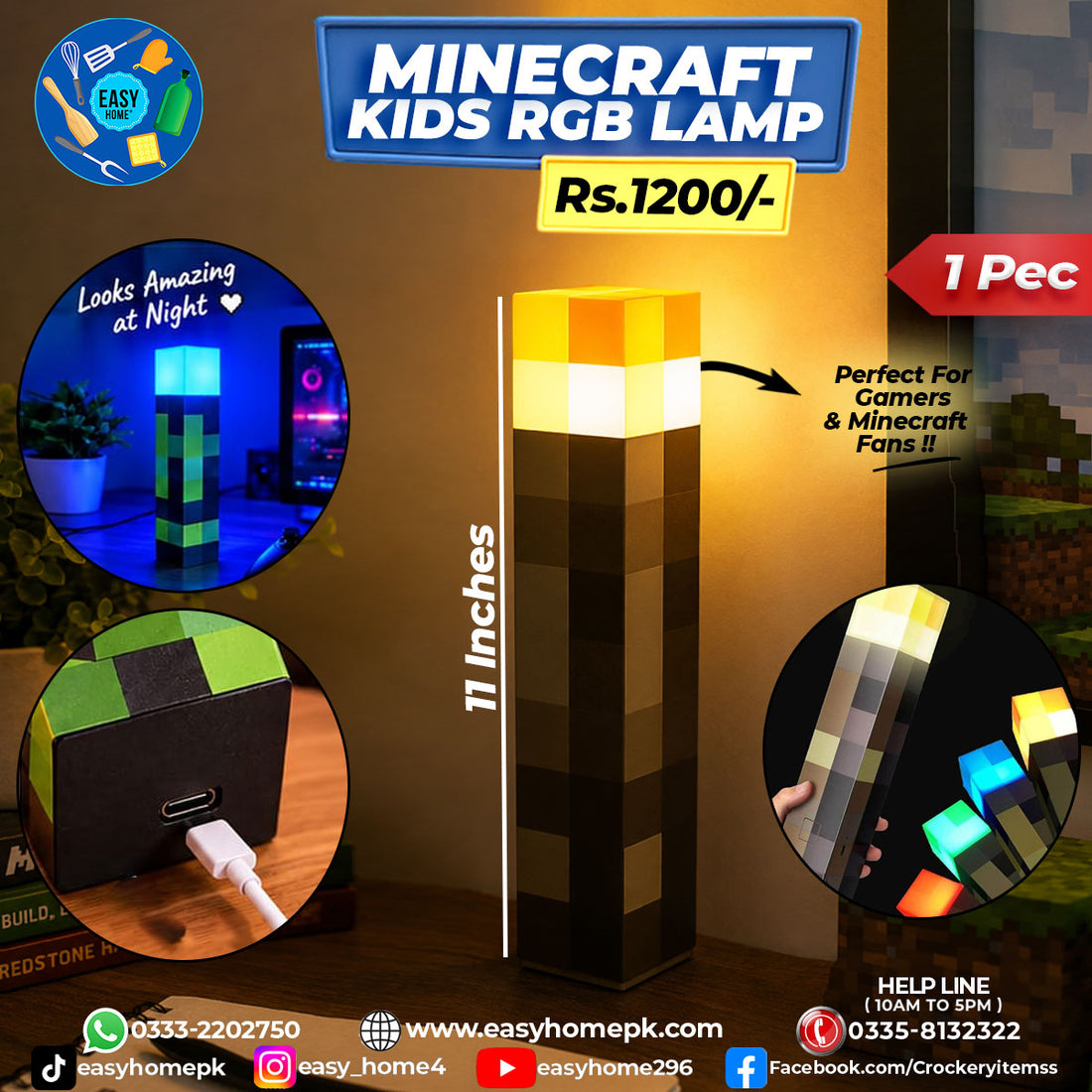 MineCraft Kids RGB Lamp – EASY HOME