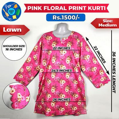 Pink Floral Print Kurti - Medium