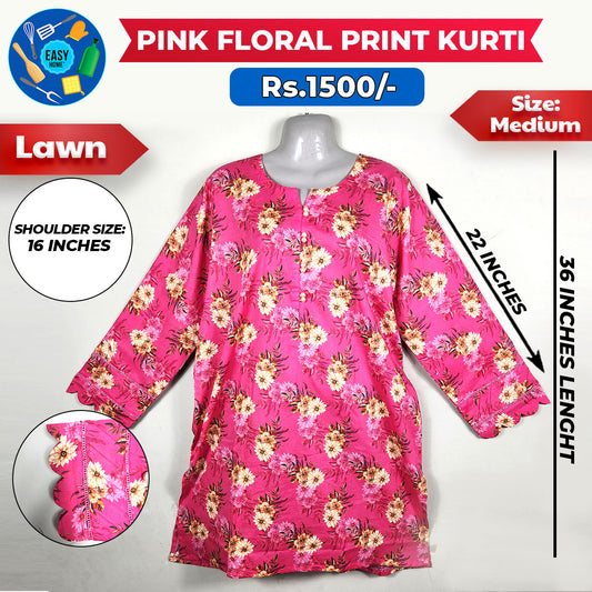 Pink Floral Print Kurti - Medium