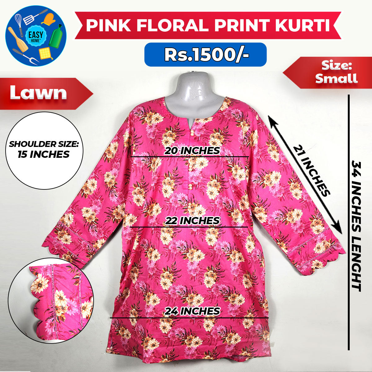 Pink Floral Print Kurti - Small