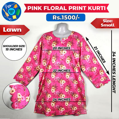 Pink Floral Print Kurti - Small