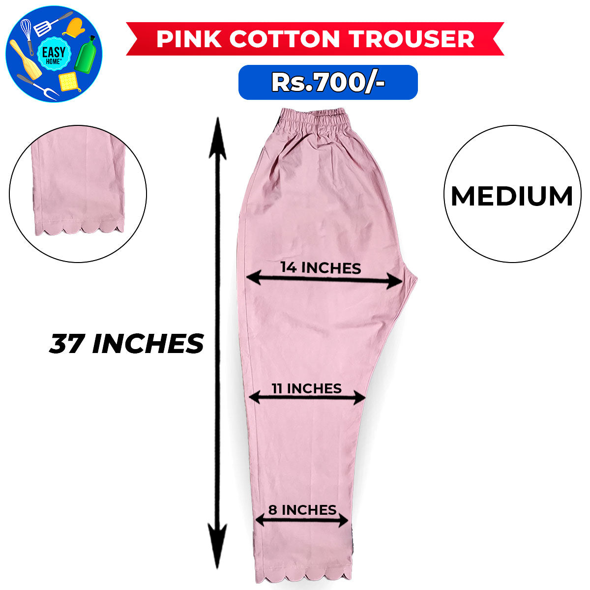 Pink Ladies Cotton Trouser-Medium