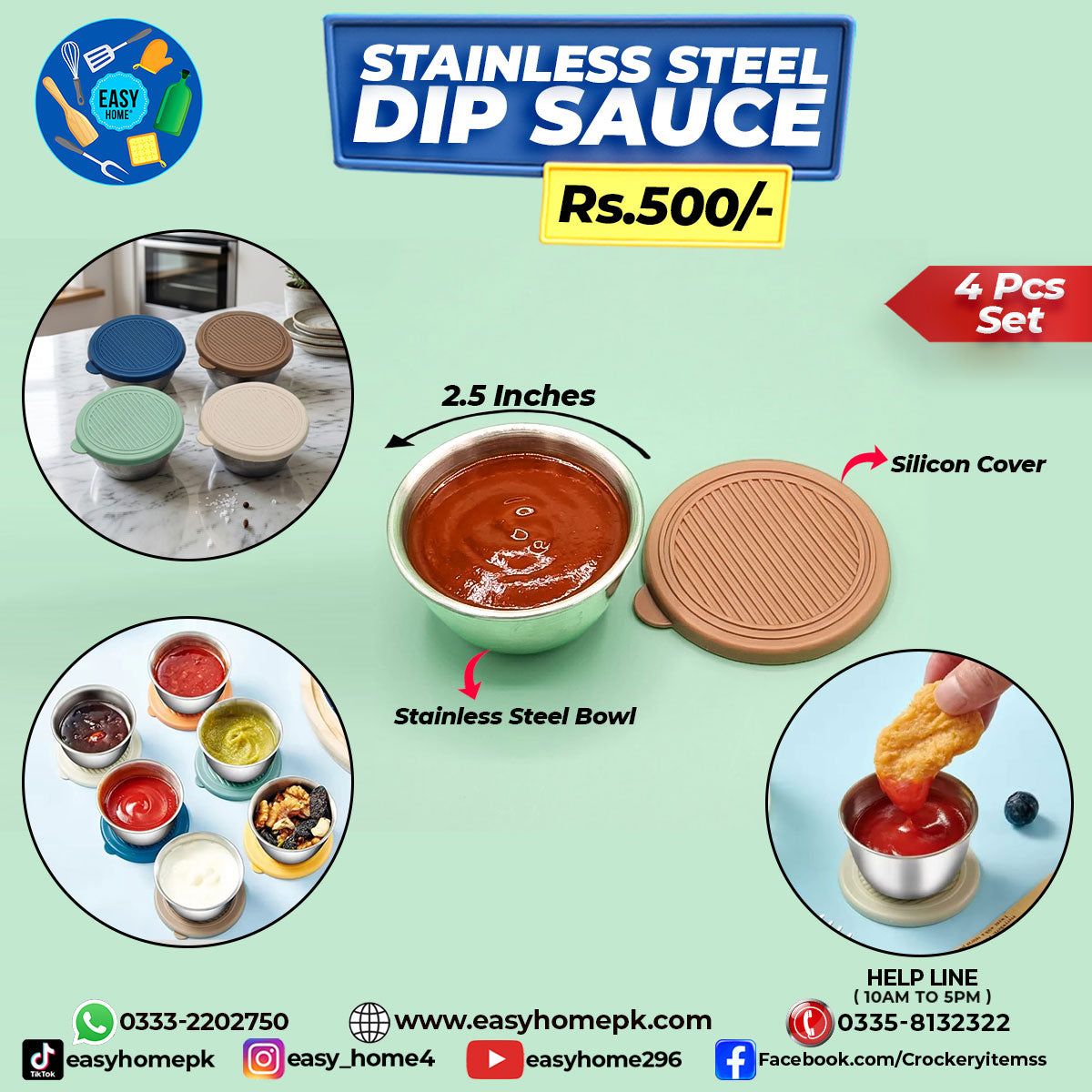 Stainless Steel Dip Sauce - 4 Pcs Set