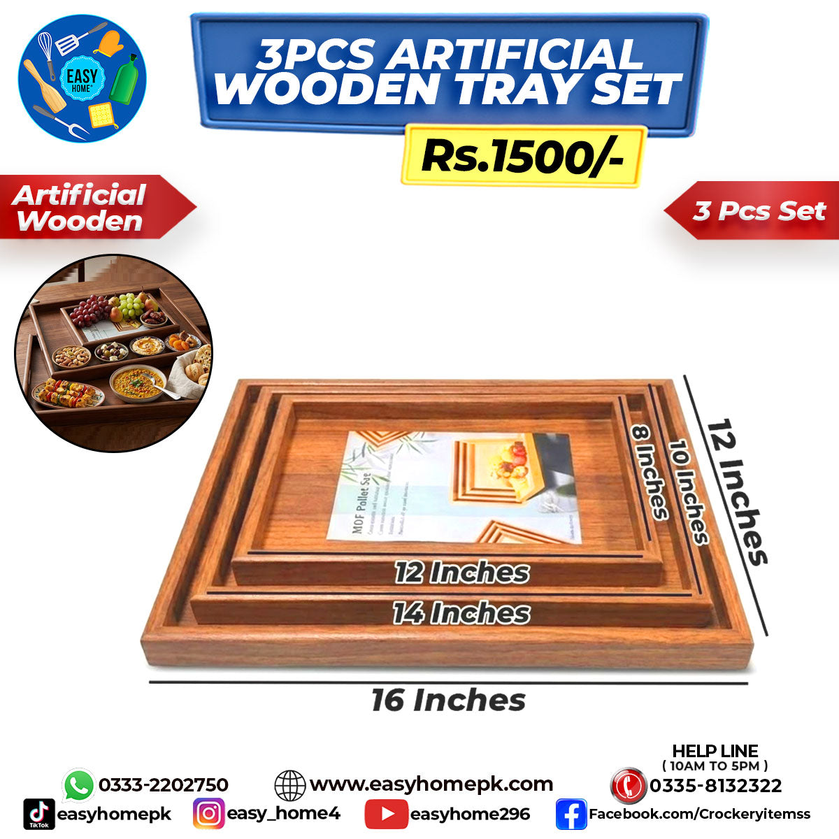 Artificial Wooden Tray Set